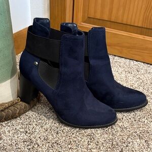 Attention Navy and Black Heeled Booties Size 8